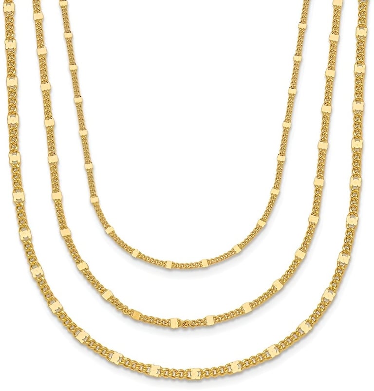 Multi Strand 1.5 inch Chain Layered Necklace in Sterling Silver, Gold Plated