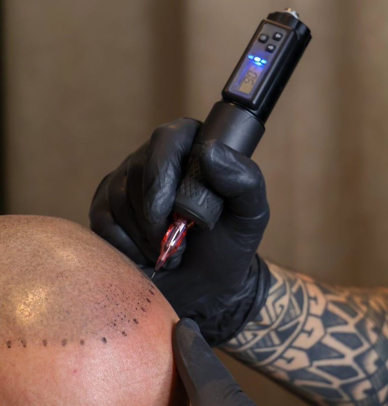 séance de greffe capillaire sur un homme atteint de calvitie totale