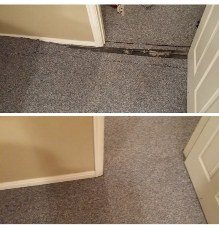 Large Damage to this doorway berber carpet from a dog was fully repaired to look new in Highland, UT