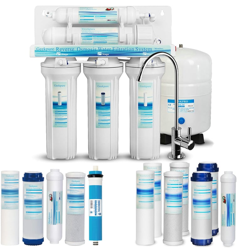 Equipo de ósmosis inversa doméstica con depósito presurizado y cartuchos de repuesto