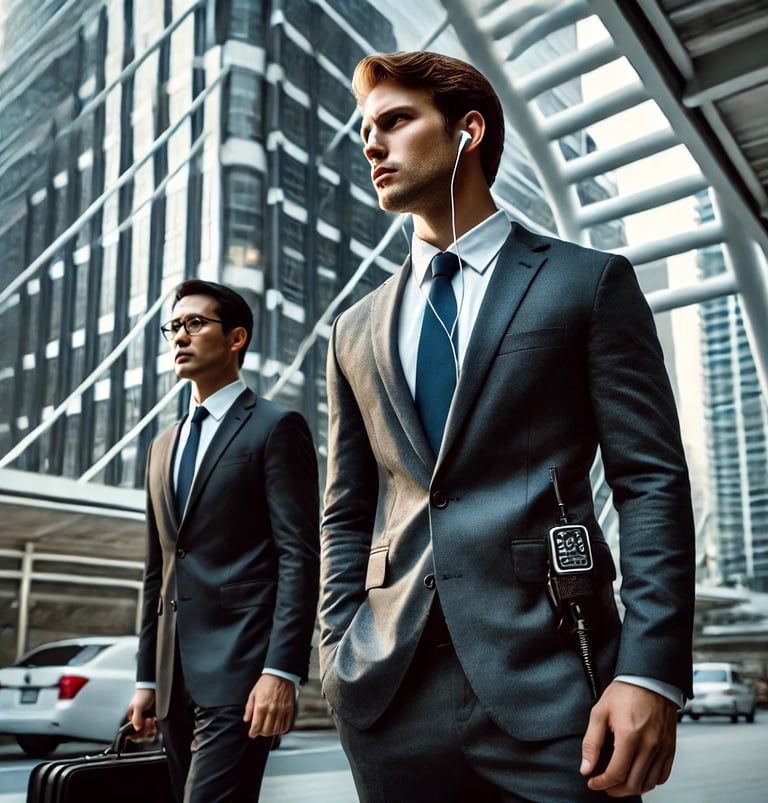 Executive protection professional discreetly providing security for a high-profile business executiv