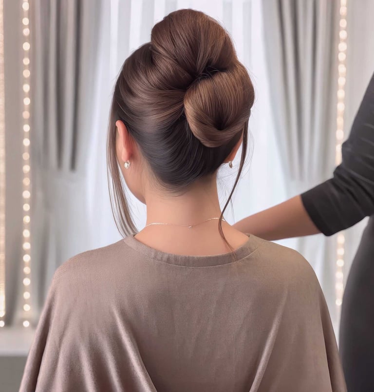 a woman with a beautiful bun hairstyle
