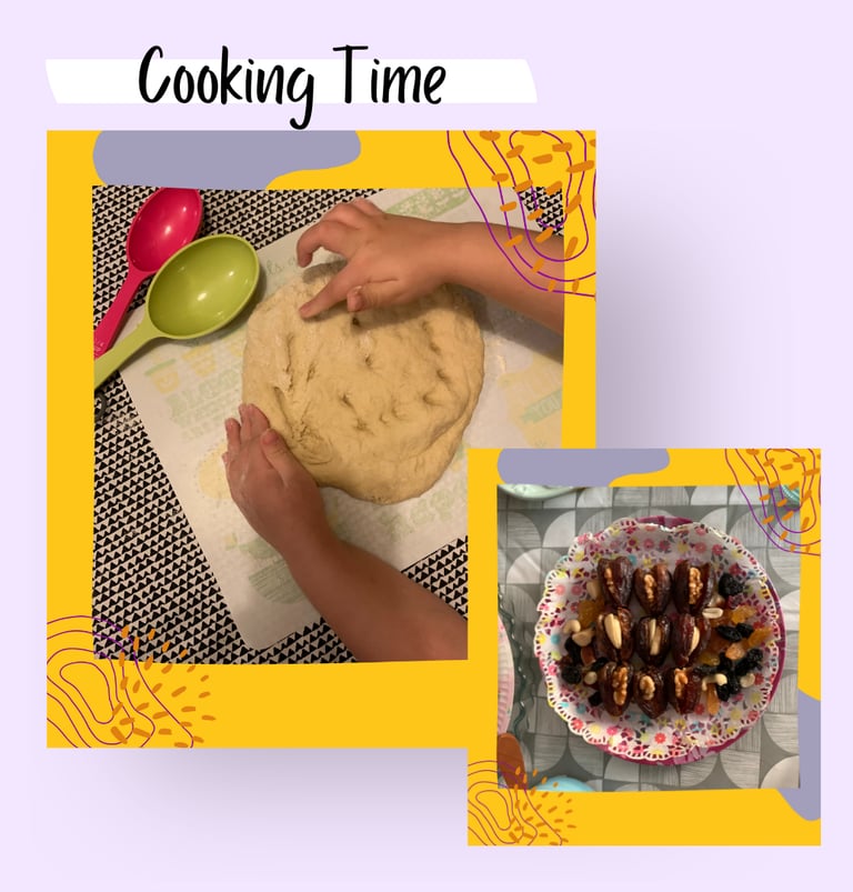 Kids cooking in Lisbon. A child's hands kneading dough and stuffed dates with nuts and seeds.