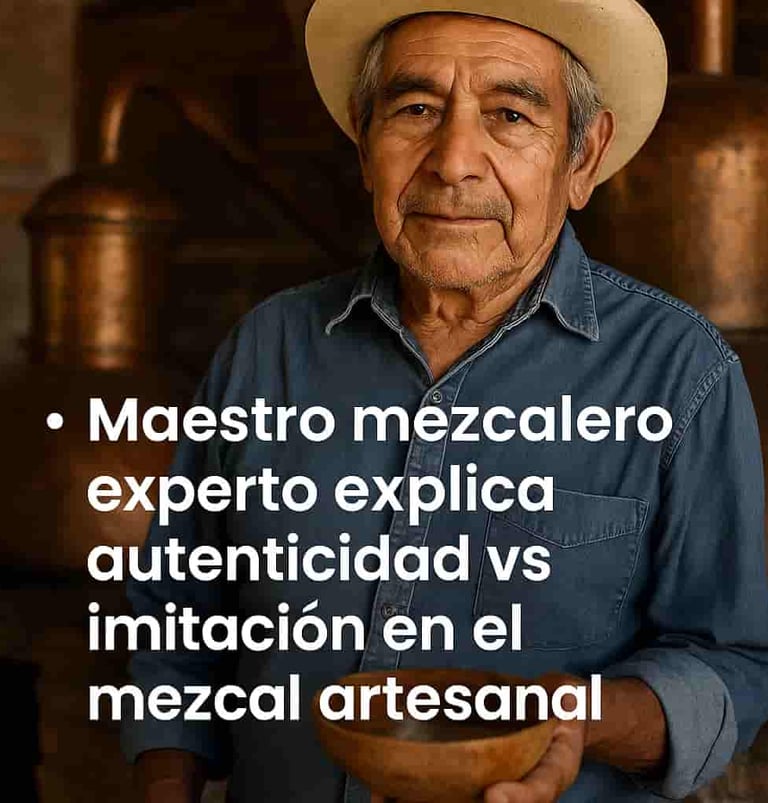 Retrato de maestro mezcalero experto en su palenque tradicional explicando la autenticidad del mezca