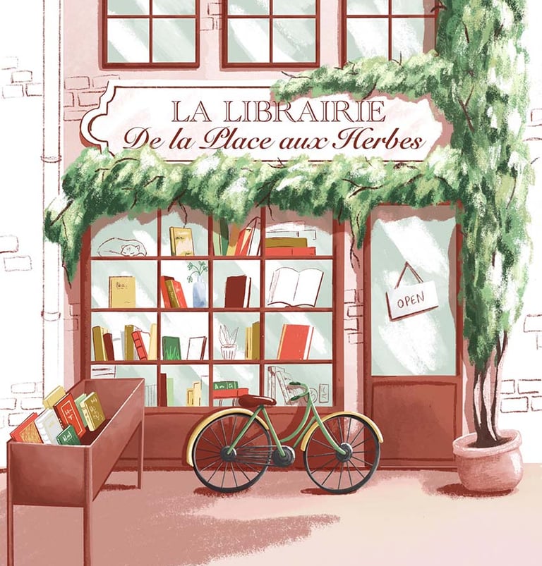illustration of a cosy book store
