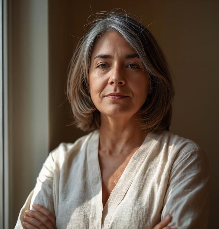 Confident woman over 50 in natural light representing midlife boundaries and self-respect.