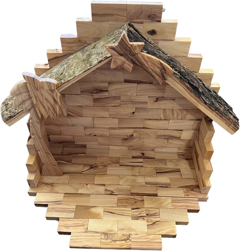 Large Olive Wood Nativity Set Manger Stable 11" Wide Made in Bethlehem
