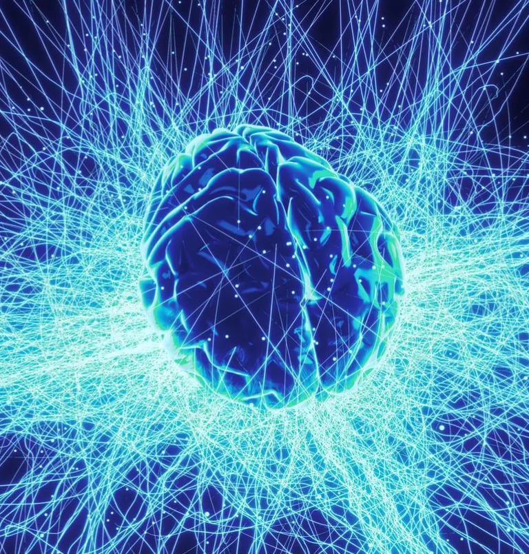 A brain with many electrical signals surrounding it