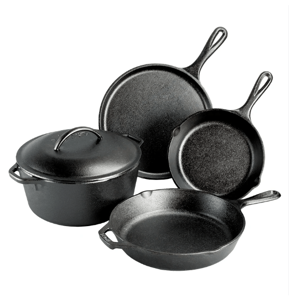 Lodge 5-piece pre-seasoned cast iron cookware set – naturally non-toxic