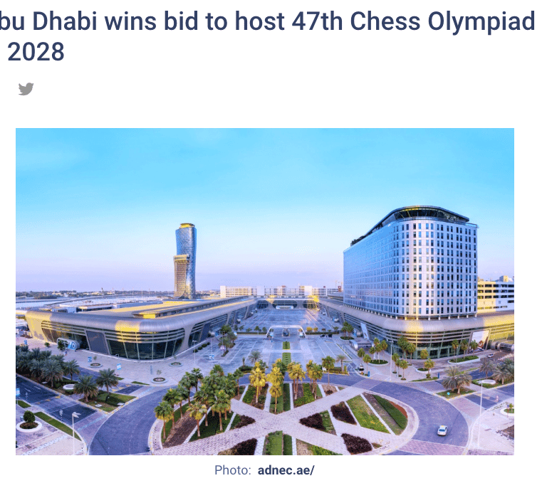 Abu Dhabi wins bid to host 47th Chess Olympiad in 2028