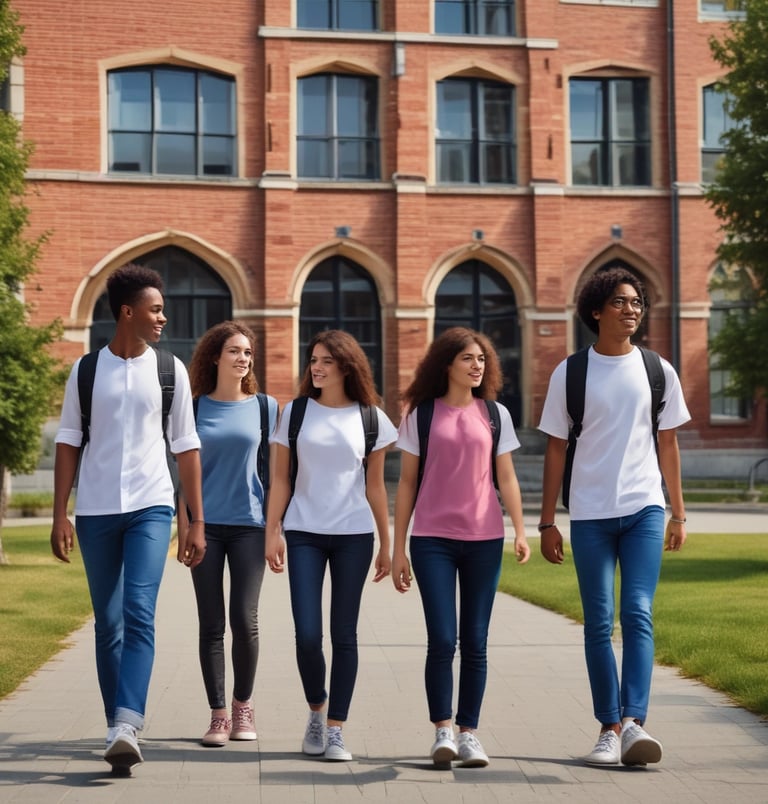 A group of young students happily sharing stories outdoors during a cultural exchange program.