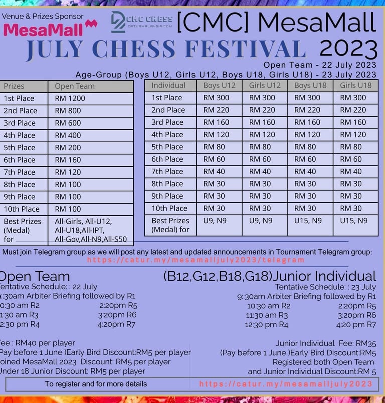 [CMC] MesaMall July Chess Festival 2023. Catur Malaysia