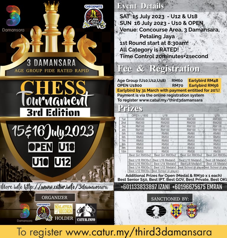 3rd 3Damansara Chess Tournament 2023. Malaysia Chess. Catur Malaysia