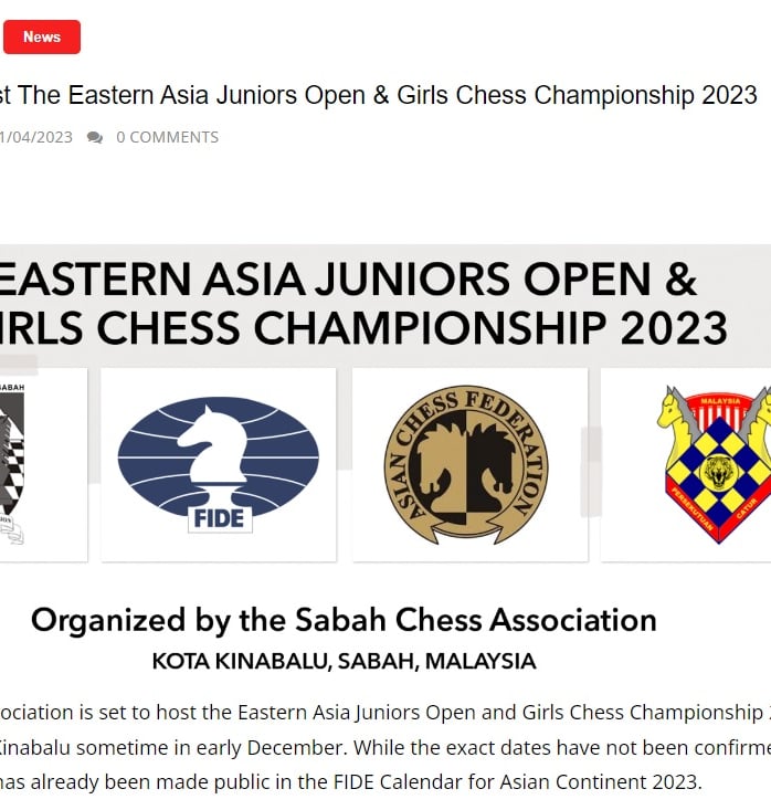 Sabah To Host The Eastern Asia Juniors Open & Girls Chess Championship 2023. Chess Clicks. 