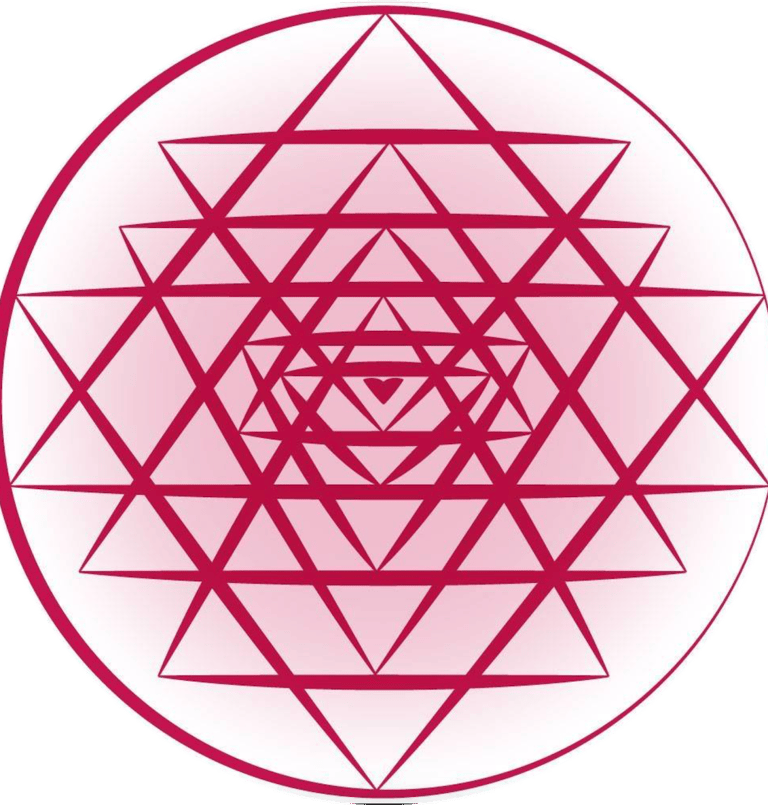 shri yantra, a pink and white circular shaped object with a pink and white background