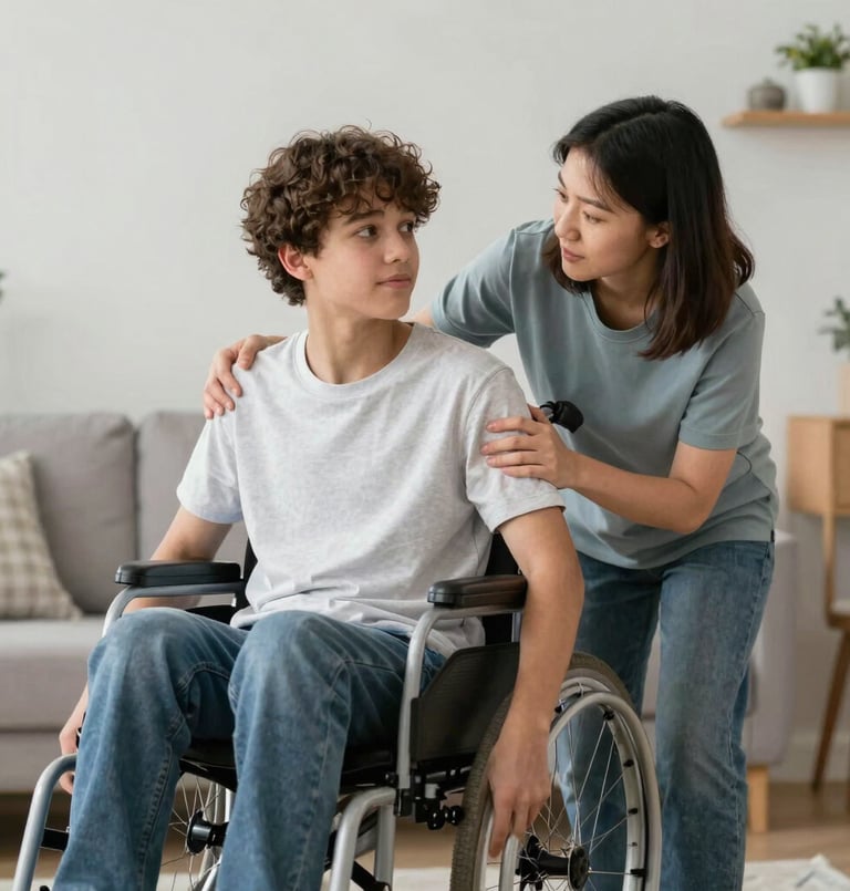 a man sitting in a wheel chair in a room
