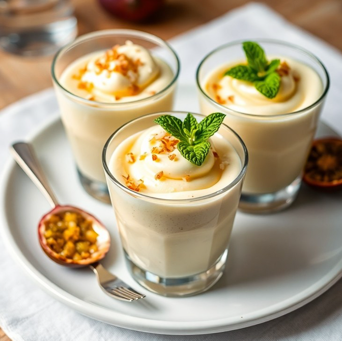 Este es un delicioso Mousse de Maracuyá con coco, lo puedes comer como postre y como entremés