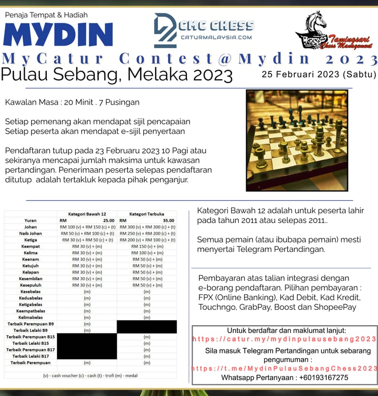 Catur Malaysia. Malaysia Chess Tournament. Mydin MyCatur Chess Tournament. Chess Malaysia