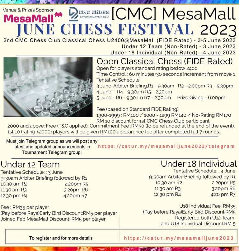 CMC Mall June Chess Festival 2023. MesaMall, Nilai. Malaysia Chess. 