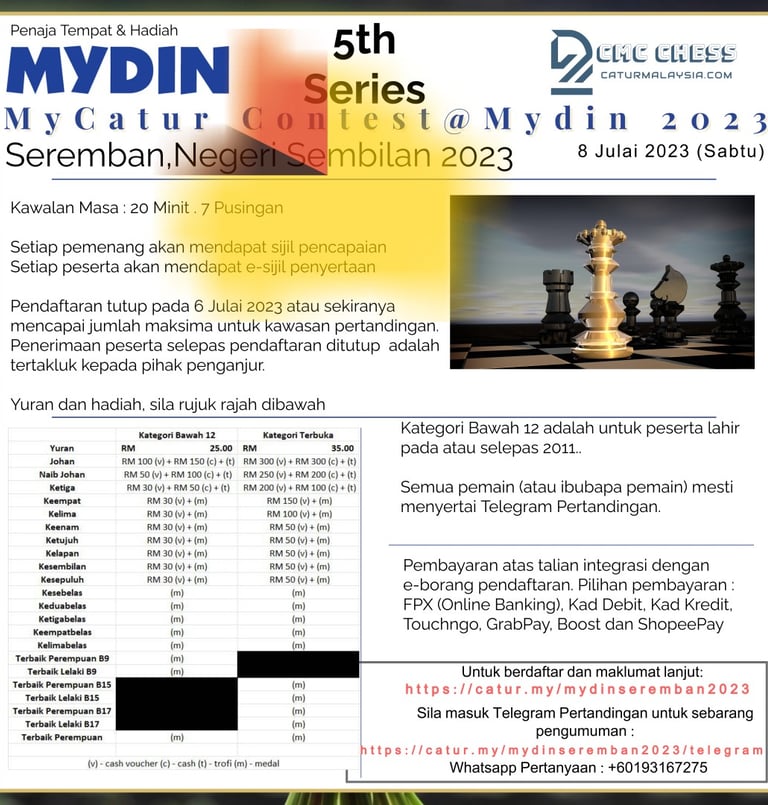 [CMC] MyCatur Contest Mydin 2023. Catur Malaysia. Chess Clicks. Malaysia Chess Tournaments