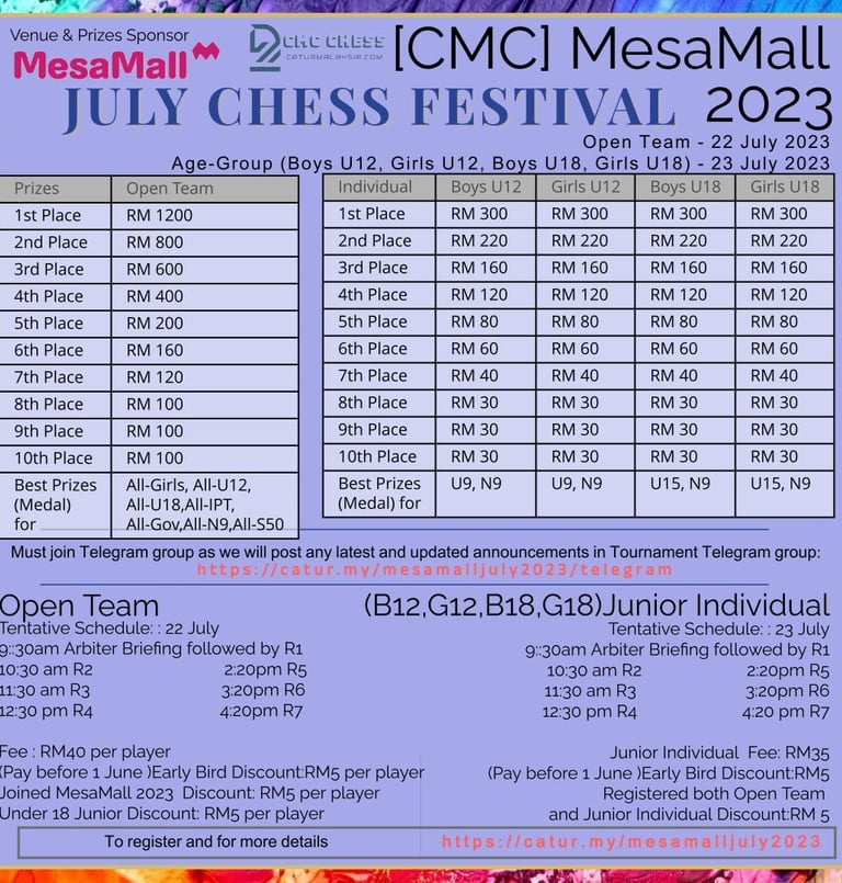 [CMC] MesaMall July Chess Festival 2023. Catur Malaysia