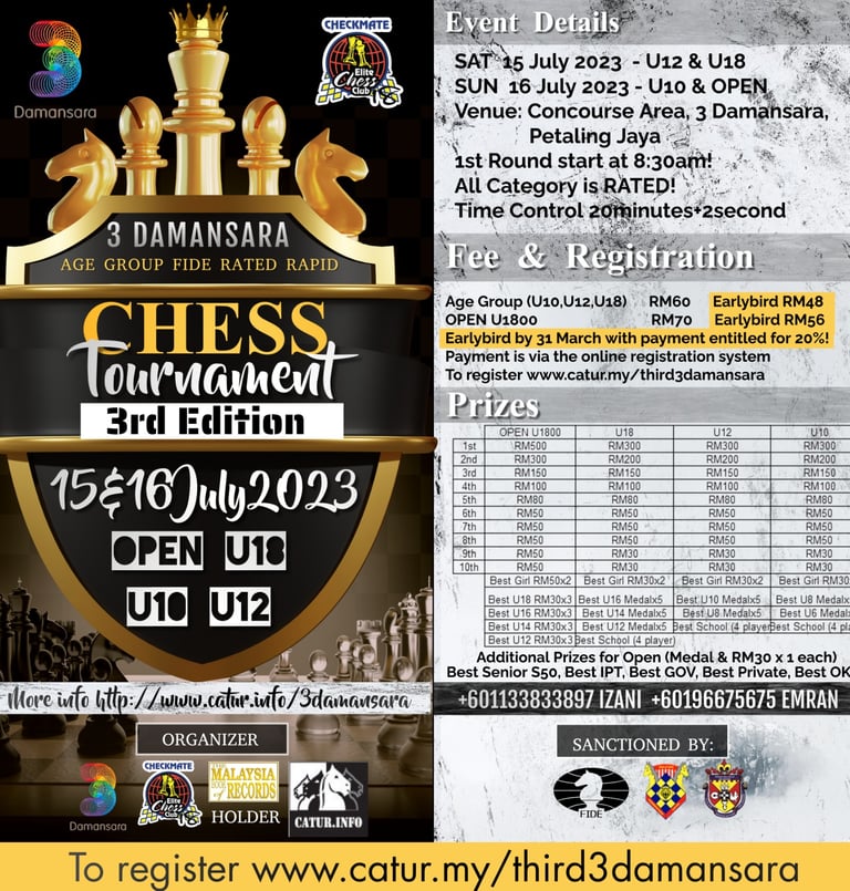 3rd 3Damansara Chess Tournament 2023. Malaysia Chess. Catur Malaysia