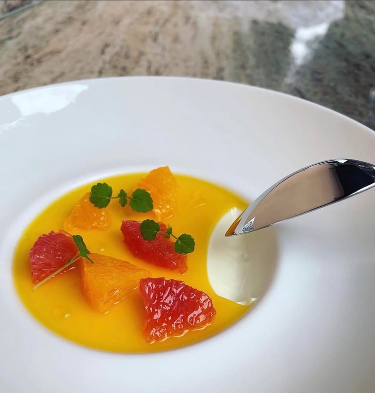 Dessert gastronomique Crème d'agrumes Ajaccio Chef