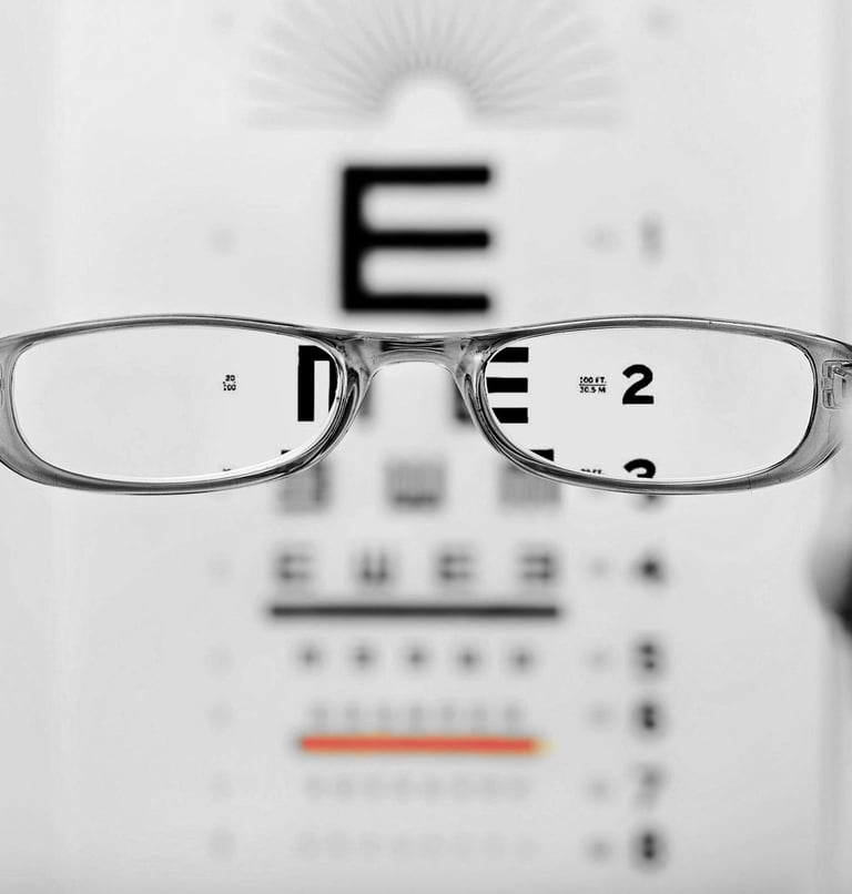 a pair of glasses showing focused and clear letters