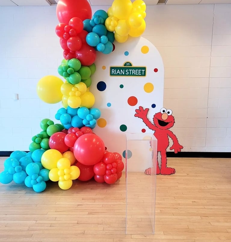 Sesame street themed balloon backdrop rental