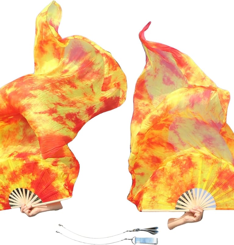 Winged Sirenny 150cm Pareja Abanico-pois de Seda Auténtica para Baile Árabe, Accesorios de Danza del