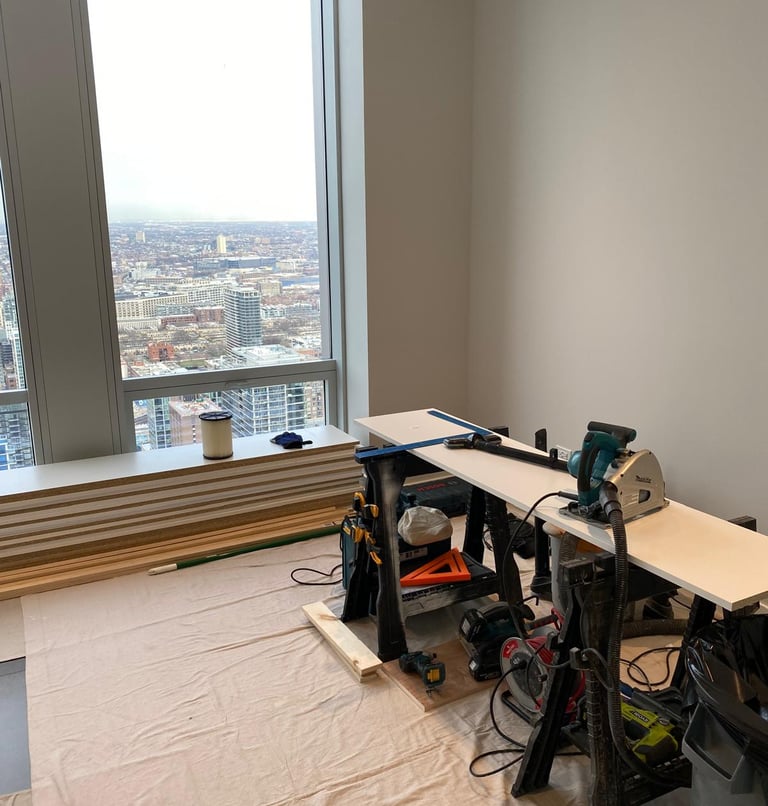 Interior condo renovation in a high-rise apartment.