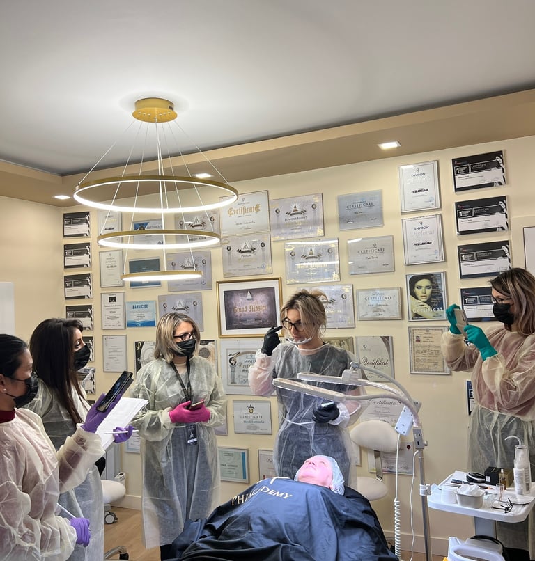 Jour 2 de la  formation en microblading par Medi Kiss - pratique sur latex et modèle 