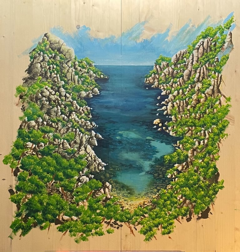 une peinture des calanques de Marseille