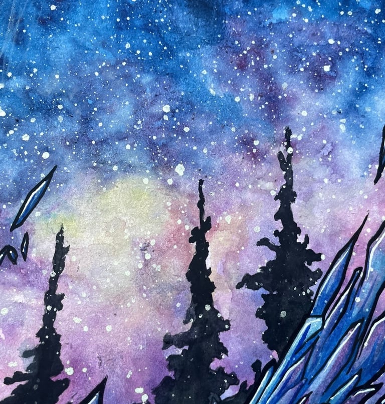 une aquarelle d'un ciel étoilée