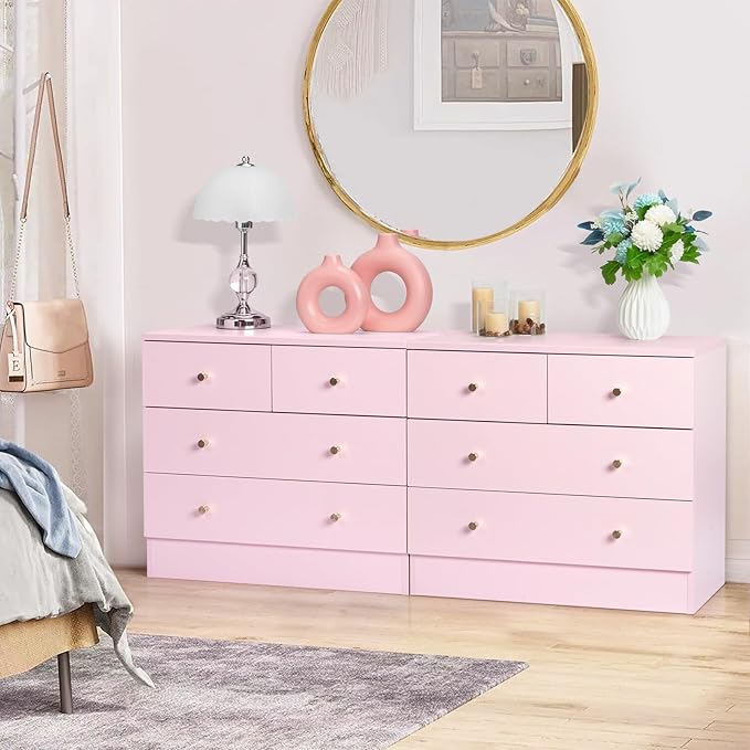 Cute chic boho pink dresser for girl's room.