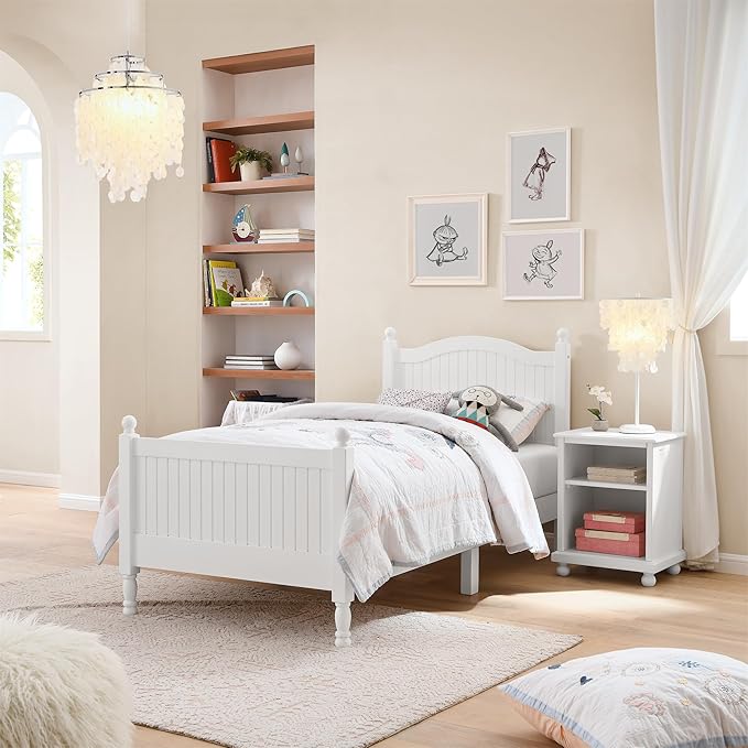 white kids wooden poster bed for chic boho style