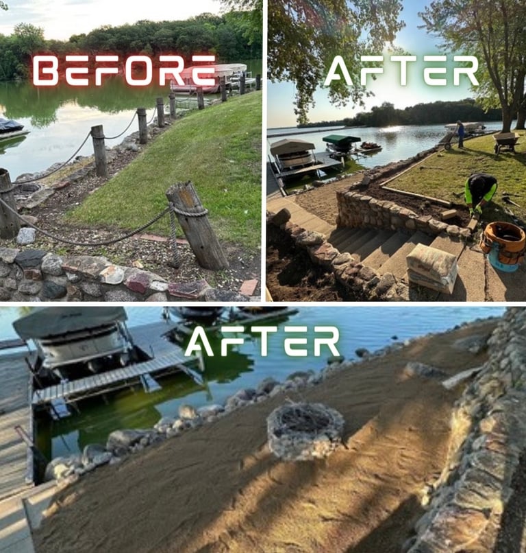 a before and after photos of a lake