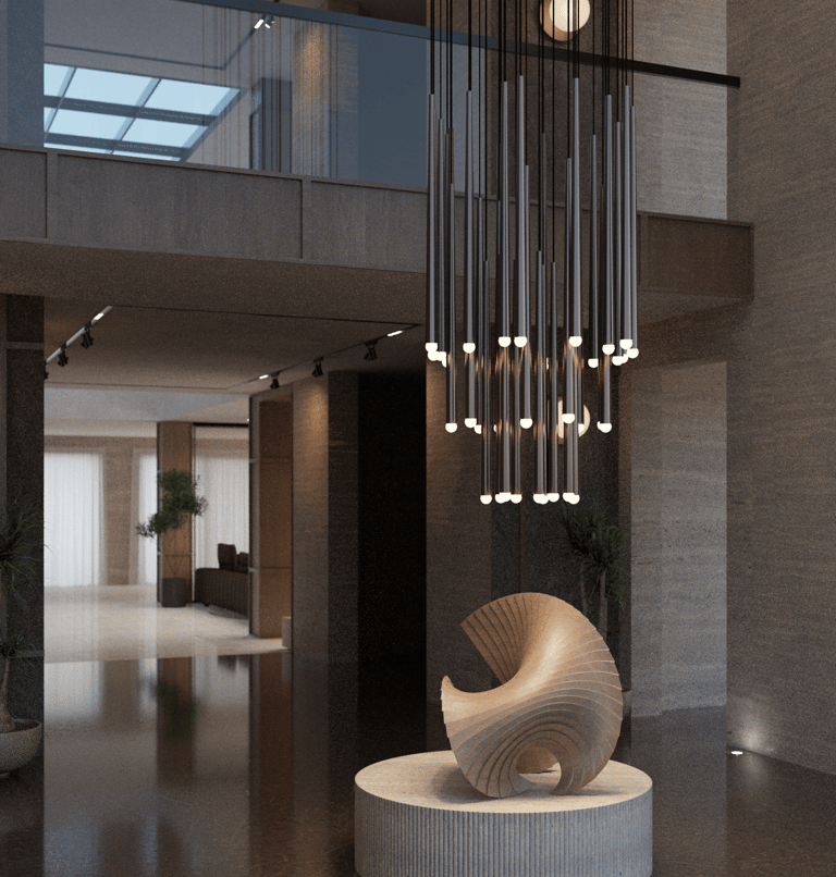 Bespoke villa lobby with sculptural feature Dubai