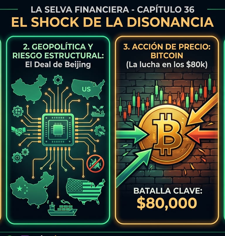 Financial market analysis infographic covering Bitcoin price action, macroeconomics, and TradingView charts.