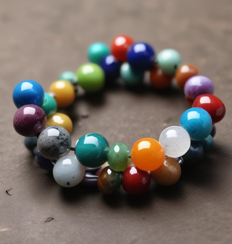 A close-up image of a crystal bracelet featuring five different elemental crystals arranged in a circle.