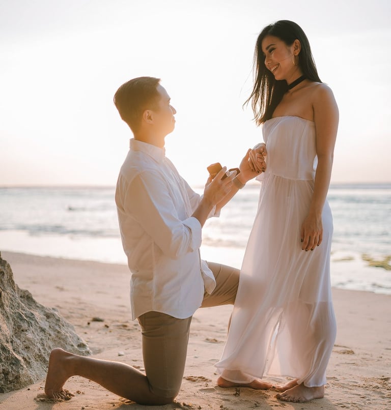 Beach proposal moment during a couple photography session at Anantara Uluwatu Bali Resort.