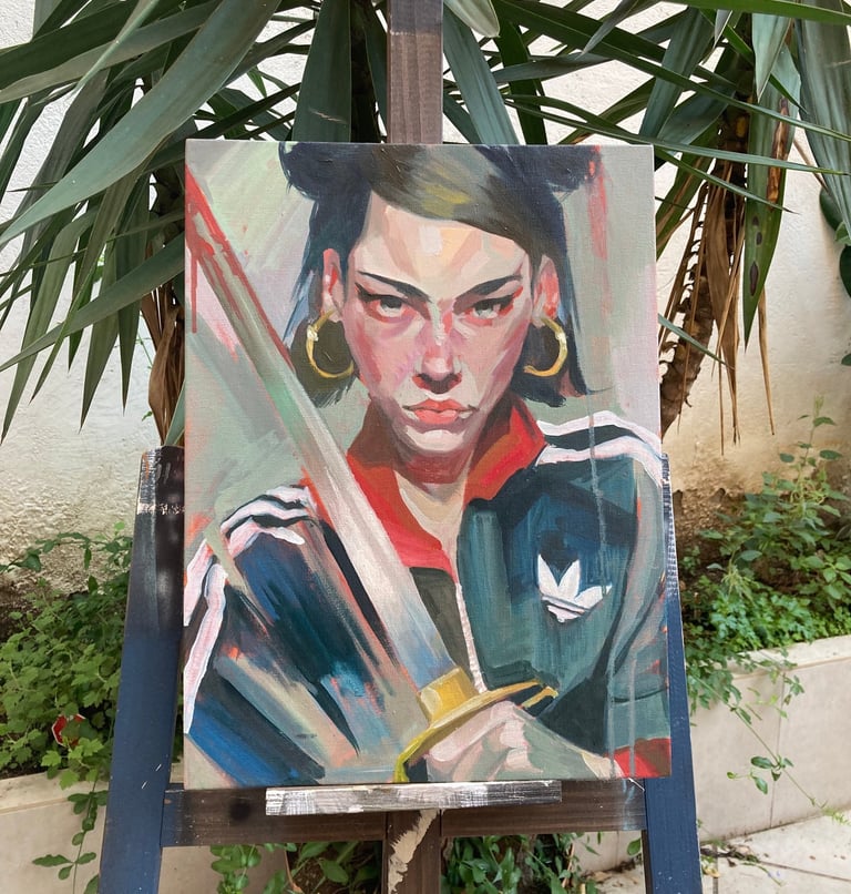 Retrato figurativo al óleo sobre lienzo, 30x40 cm.