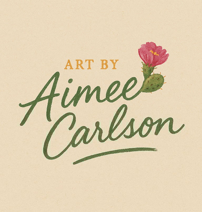 Earthy logo for Aimee Carlson's original landscape art in oils and acrylics