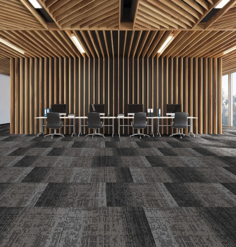 Garfield3 carpet tile sample with gradient pattern transitioning from light grey to dark grey - modern commercial carpet