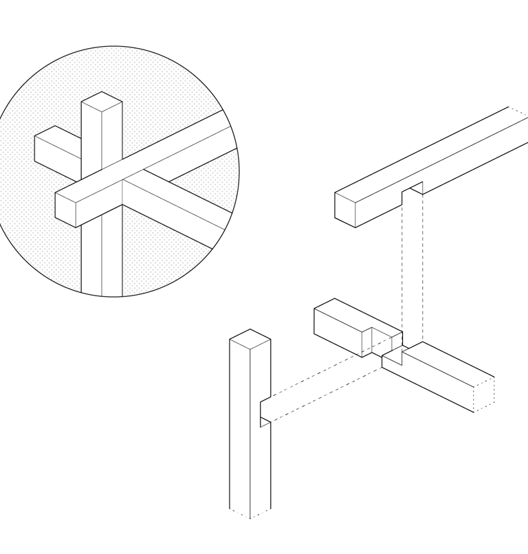 A detail drawing of a custom wood joint