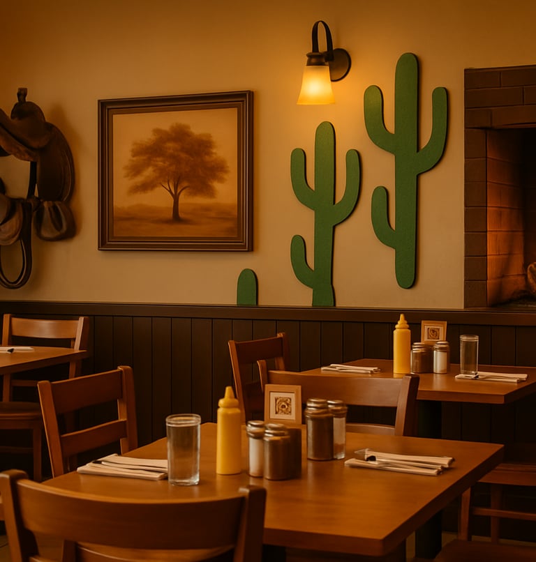 Interior de restaurante estilo norteño ambiente cálido