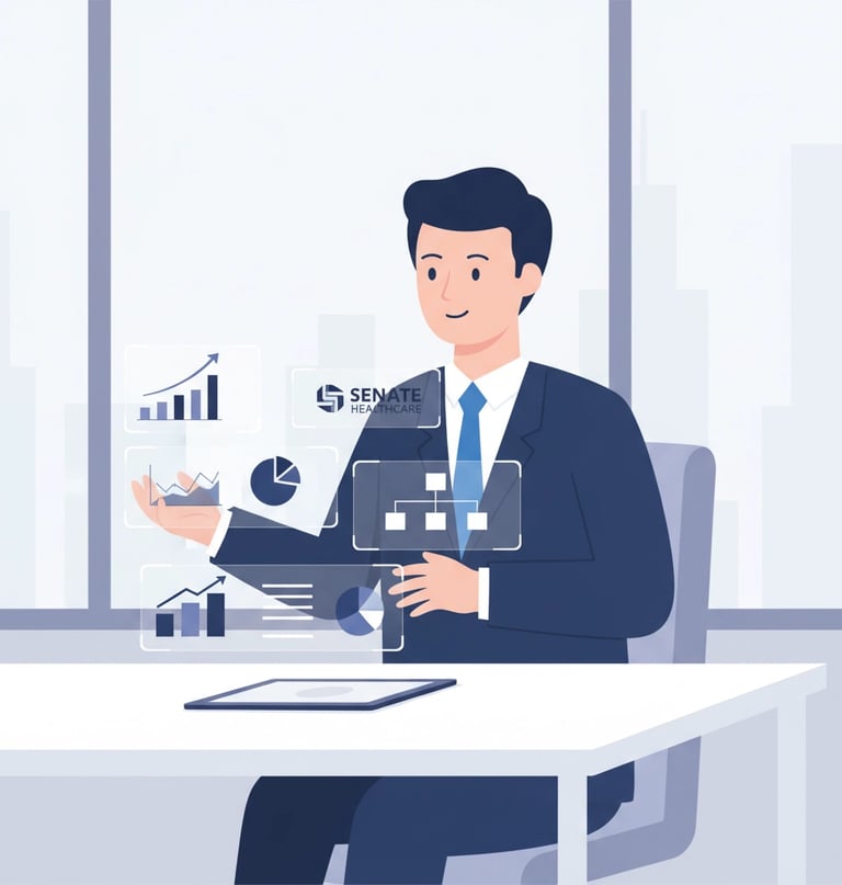 Business owner reviewing organizational charts and delegation structures for succession planning