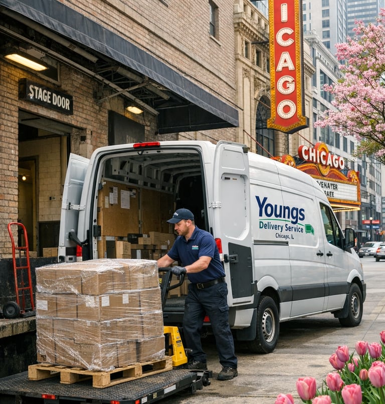 A driver loading a van for local delivery event in Chicago same day contactless courier service