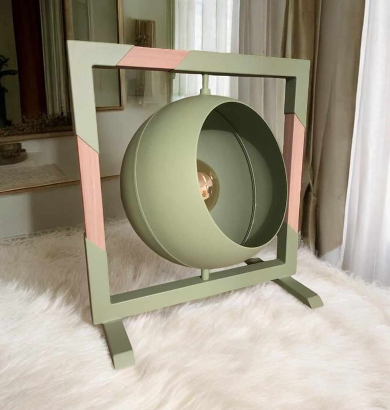 luminaire artisanal Bubble Wood vert sauge givré & bois