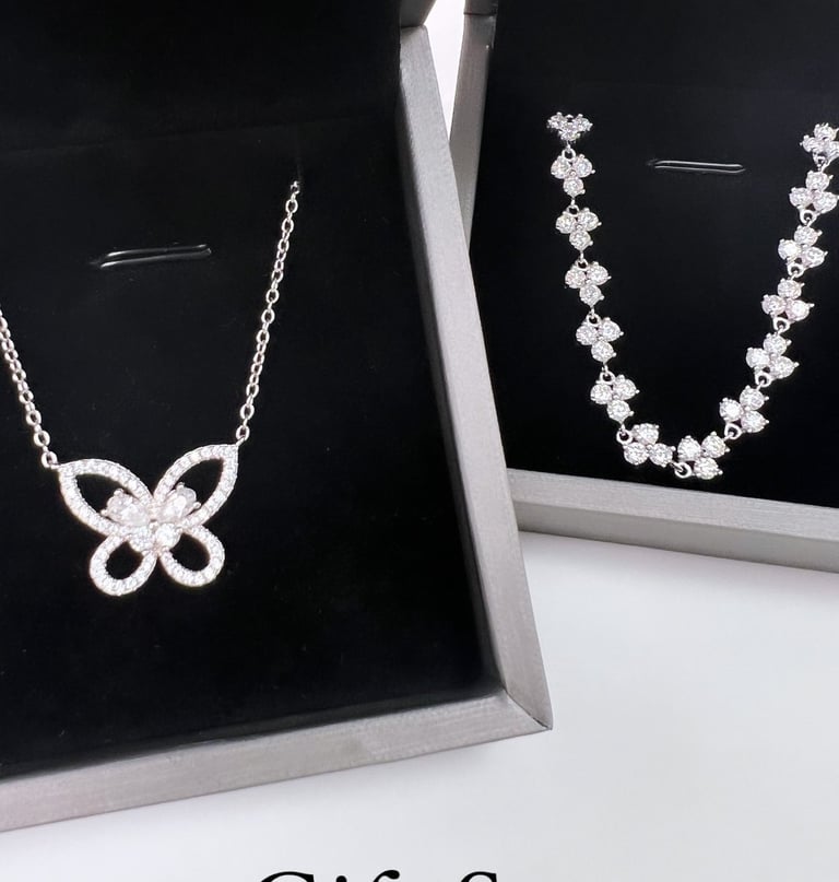 diamond Butterfly necklace & bracelet jewelry set